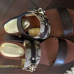 Coach Black and Brown Leather Strappy Sandals